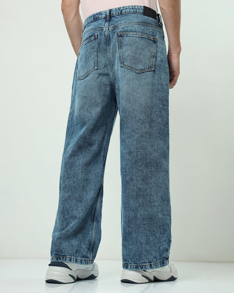 bewakoof Men's Blue Washed Super Baggy Fit Jeans - Image 3